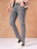 The Indian Garage Co Men Straight Fit Slash Knee Light Fade Stretchable Jeans