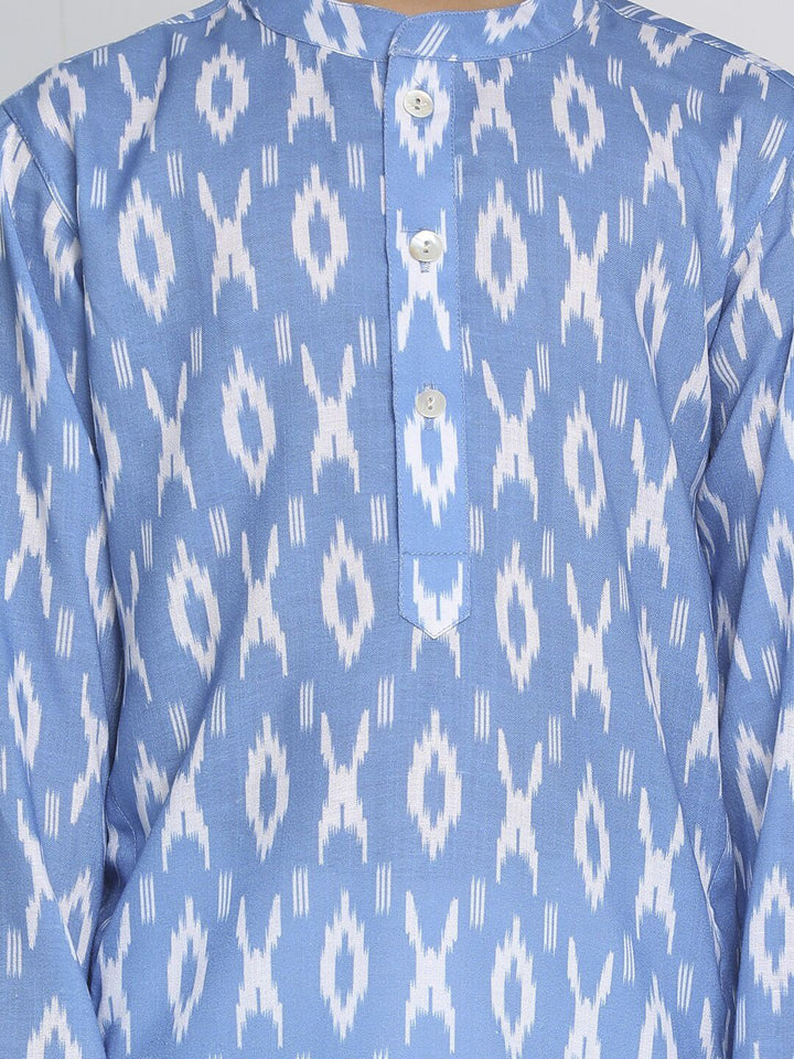 VASTRAMAY Boys Blue Printed Regular Pure Cotton Ikat Kurta with Pyjamas