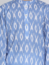 VASTRAMAY Boys Blue Printed Regular Pure Cotton Ikat Kurta with Pyjamas