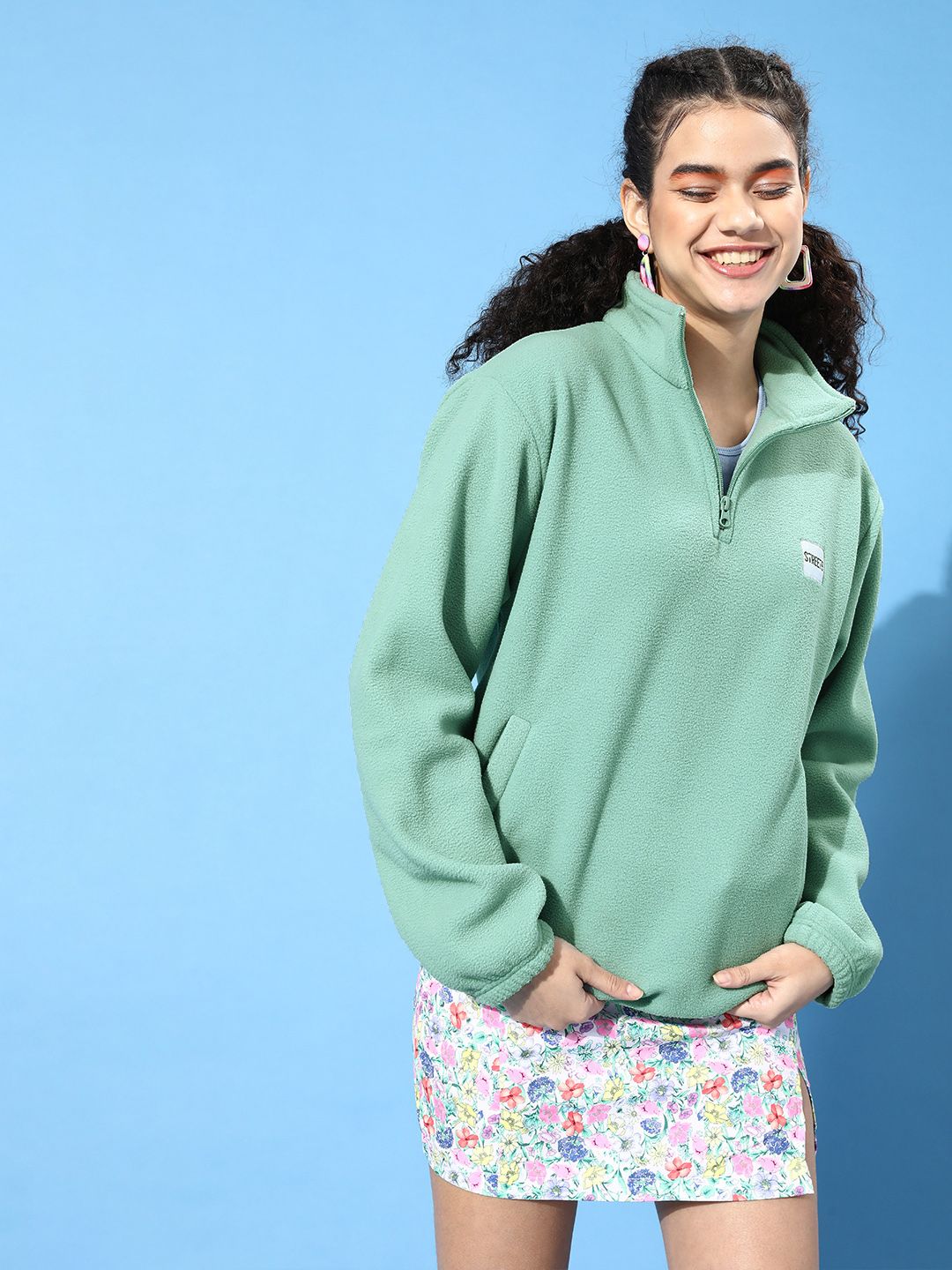 STREET 9 Women Gorgeous Green Solid Sweatshirt