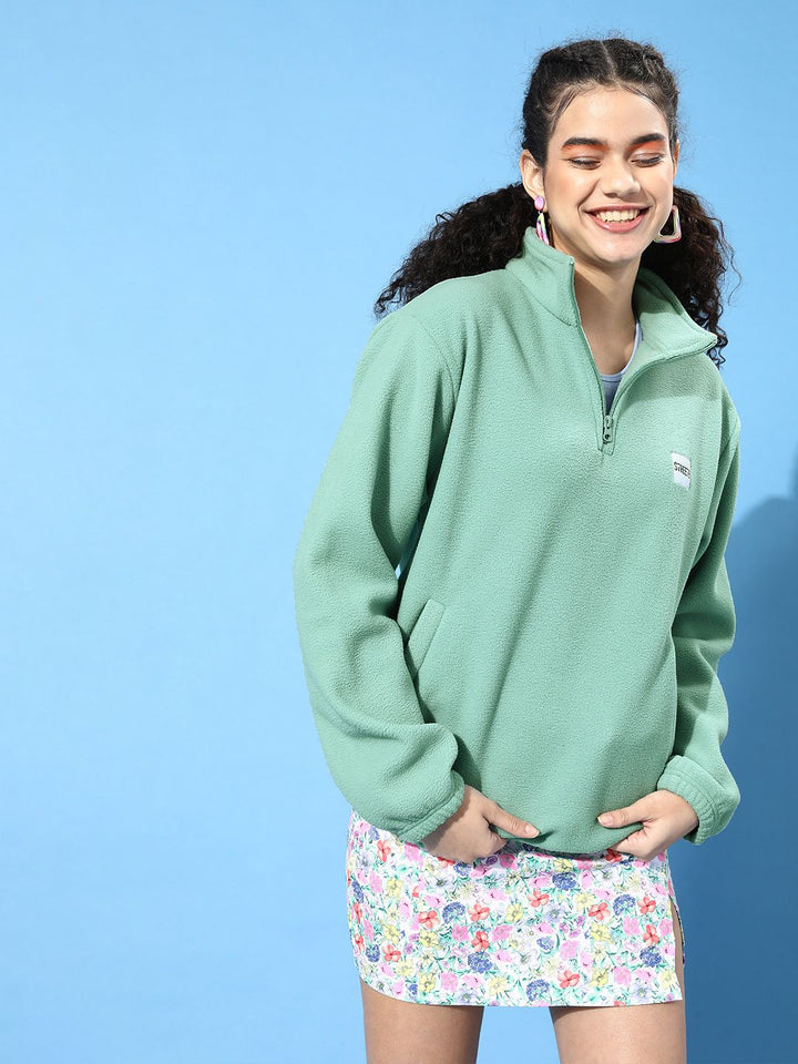 STREET 9 Women Gorgeous Green Solid Sweatshirt
