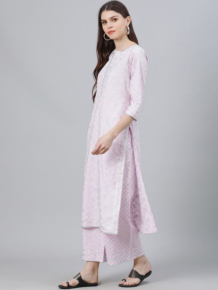 Libas Women Pink Printed Kurta with Palazzos & Dupatta