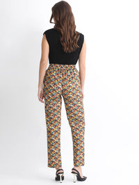 RAREISM Women Slim Fit Conversational Printed High-Rise Cotton Regular Trousers