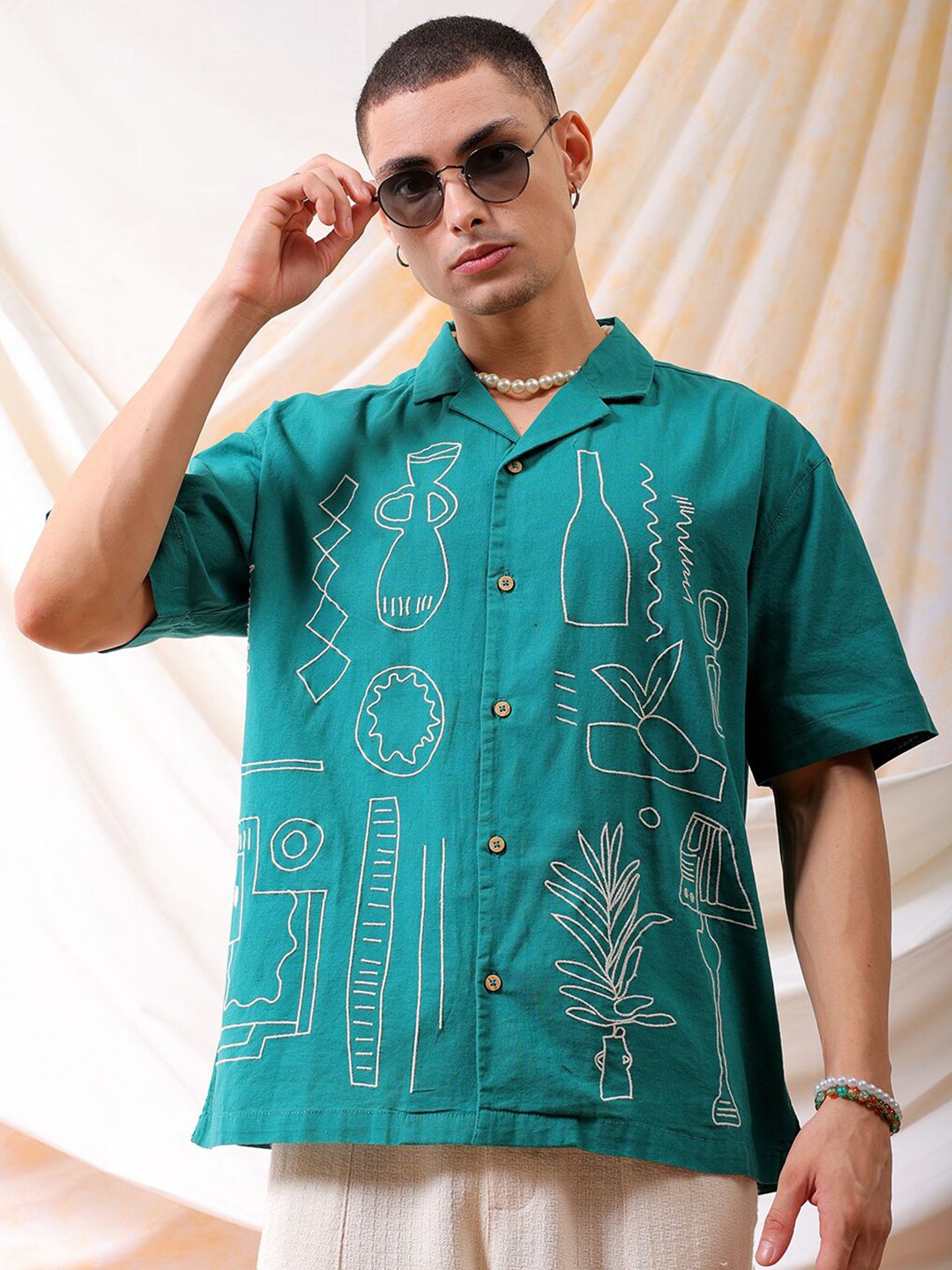 The Indian Garage Co Men Relaxed Fit Embroidery Resortwear Shirt