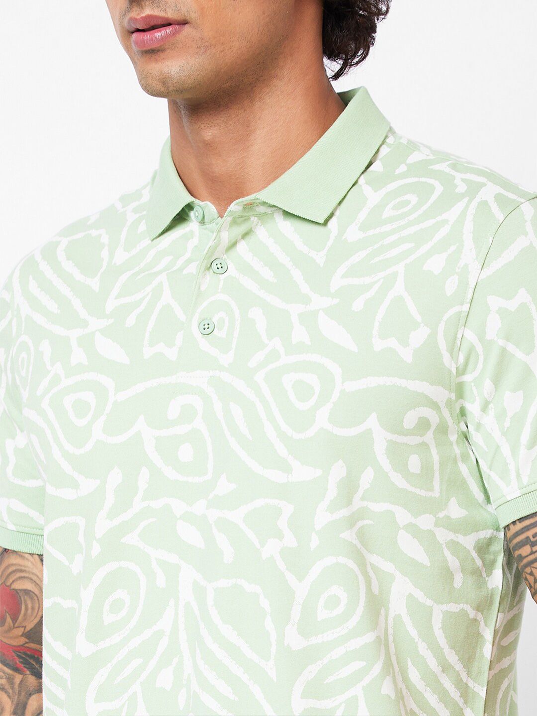 SPYKAR Floral Printed Polo Collar Slim Fit T-shirt