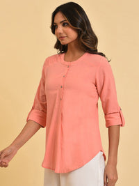 W Peach-Coloured Cotton Shirt Style Top