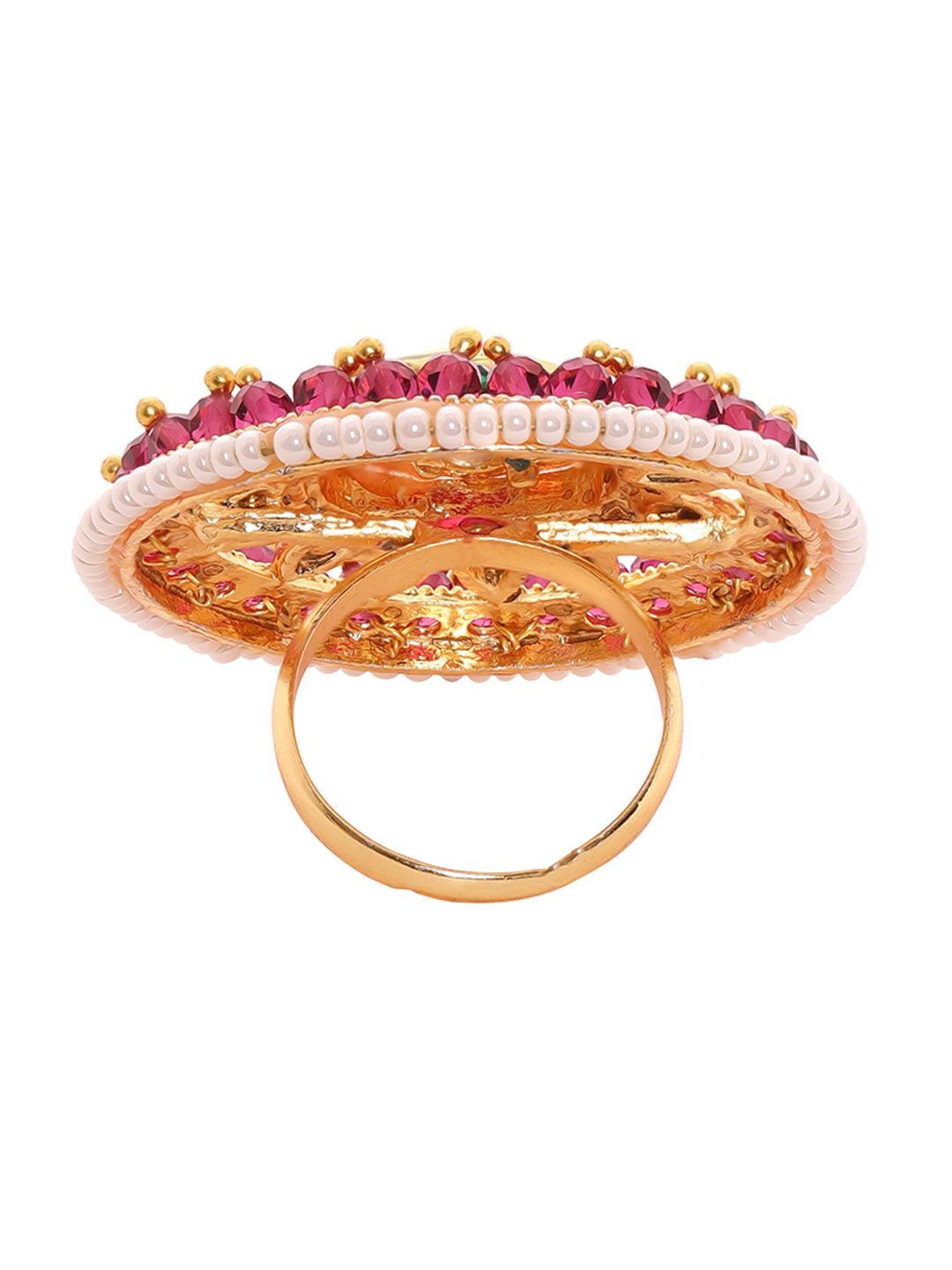 Rubans 18K Ruby Red Kundan-Bertaraf Red Kundan & Putih Pearl Buddrafted Ring
