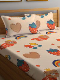 KLOTTHE Graphic 300 TC Fitted Double King Bedsheet with 2 Pillow Covers