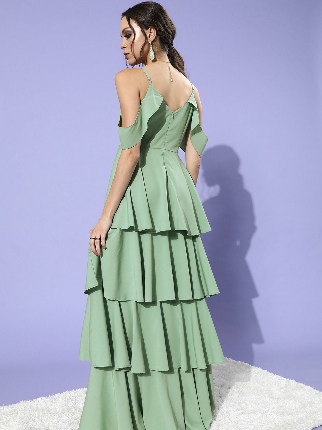 Berrylush Women Gorgeous Green Solid Tiered Dress