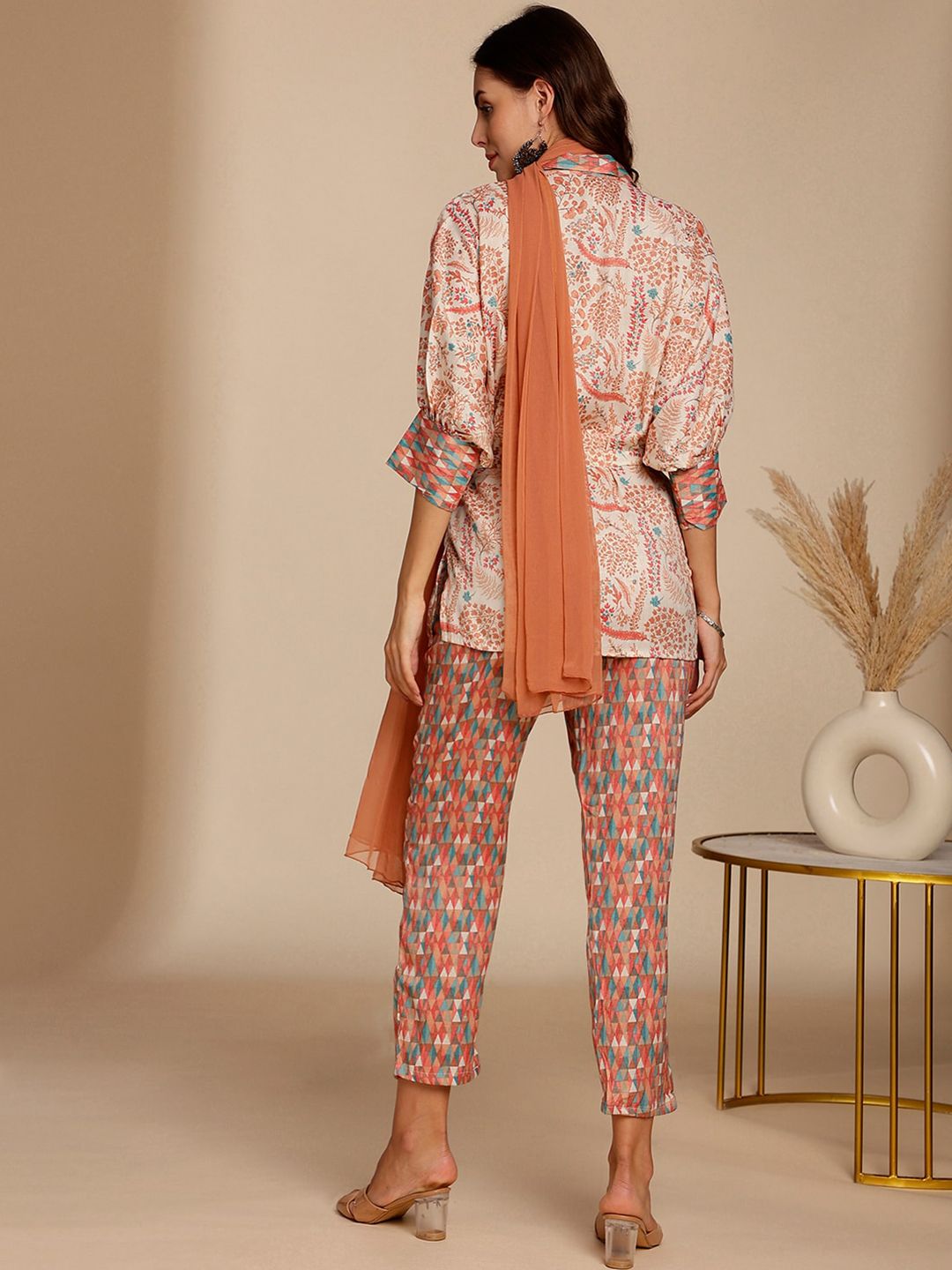 Anouk Floral Printed Top & Trousers With Dupatta