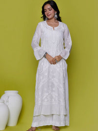 Rumah Chikankari Wanita Sulam Lengan Berkobar Chikankari White Romance Kurta