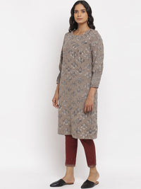 W The Folksong Collection Women Grey Ethnic Motifs Thread Work Kurta