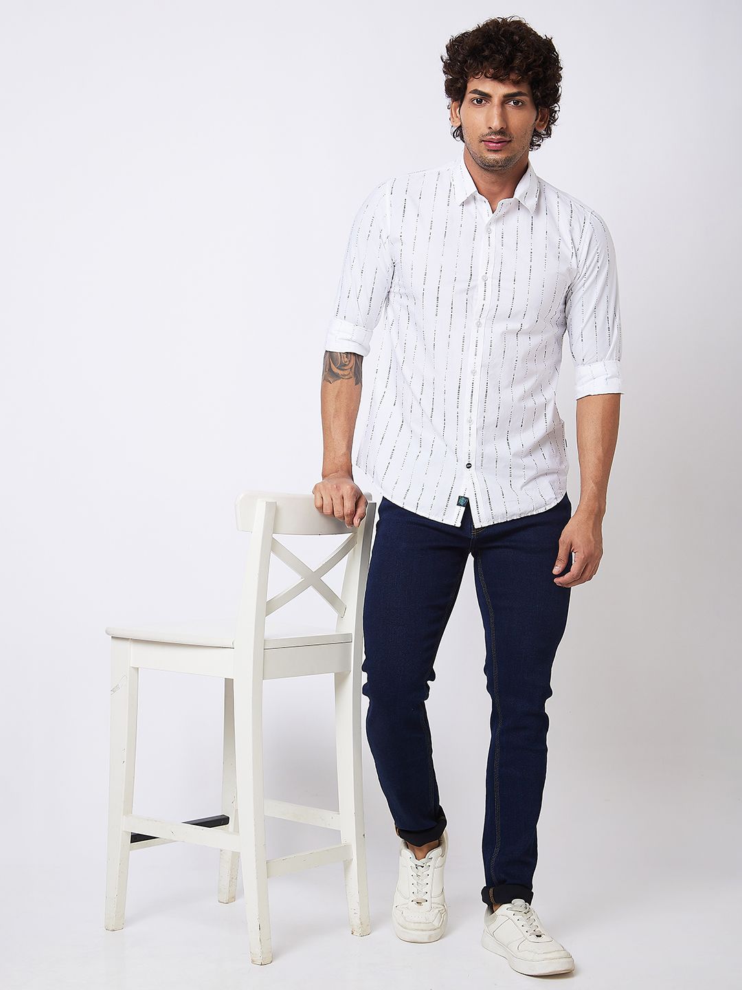 SPYKAR Vertical Striped Spread Collar Long Sleeves Cotton Casual Shirt