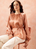all about you Puff Sleeves Waist Tie-Up Top
