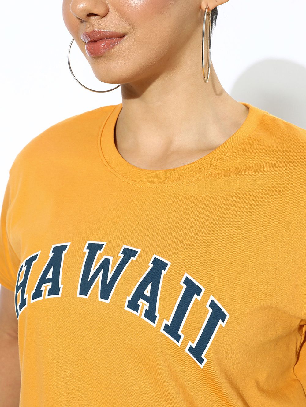 Mustard Yellow Typography Printed Regular Fit T-shirt