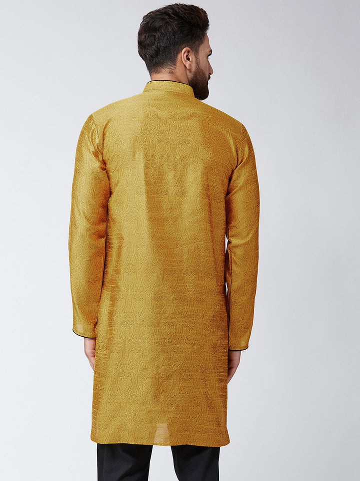SOJANYA Men Mustard Printed Straight Kurta