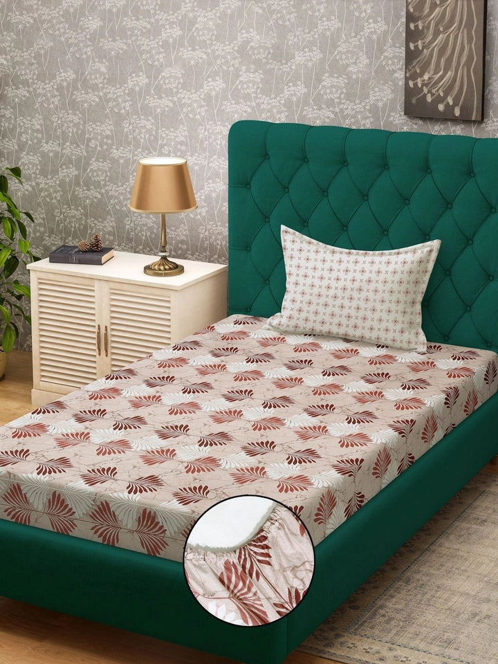 Myntra Elegant Homes Beige Floral 400 TC Single Bedsheet with 1 Pillow Covers