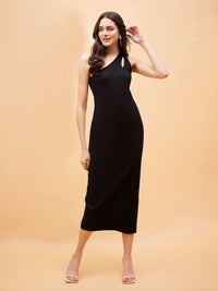 SASSAFRAS BASICS Ribbed One Shoulder Sheath Midi Dress