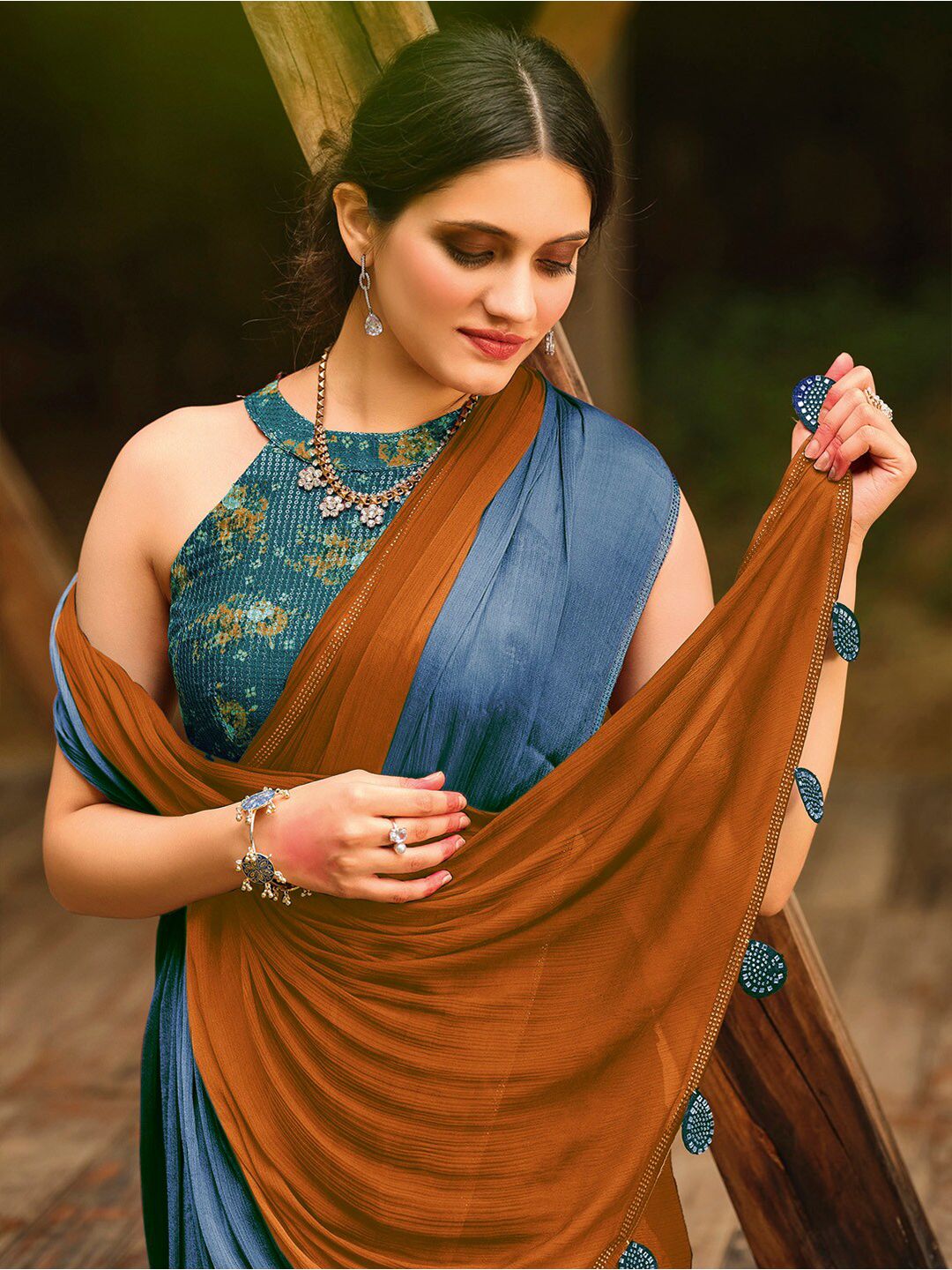 Saree mall Ombre Beads and Stones Pure Chiffon Sarees