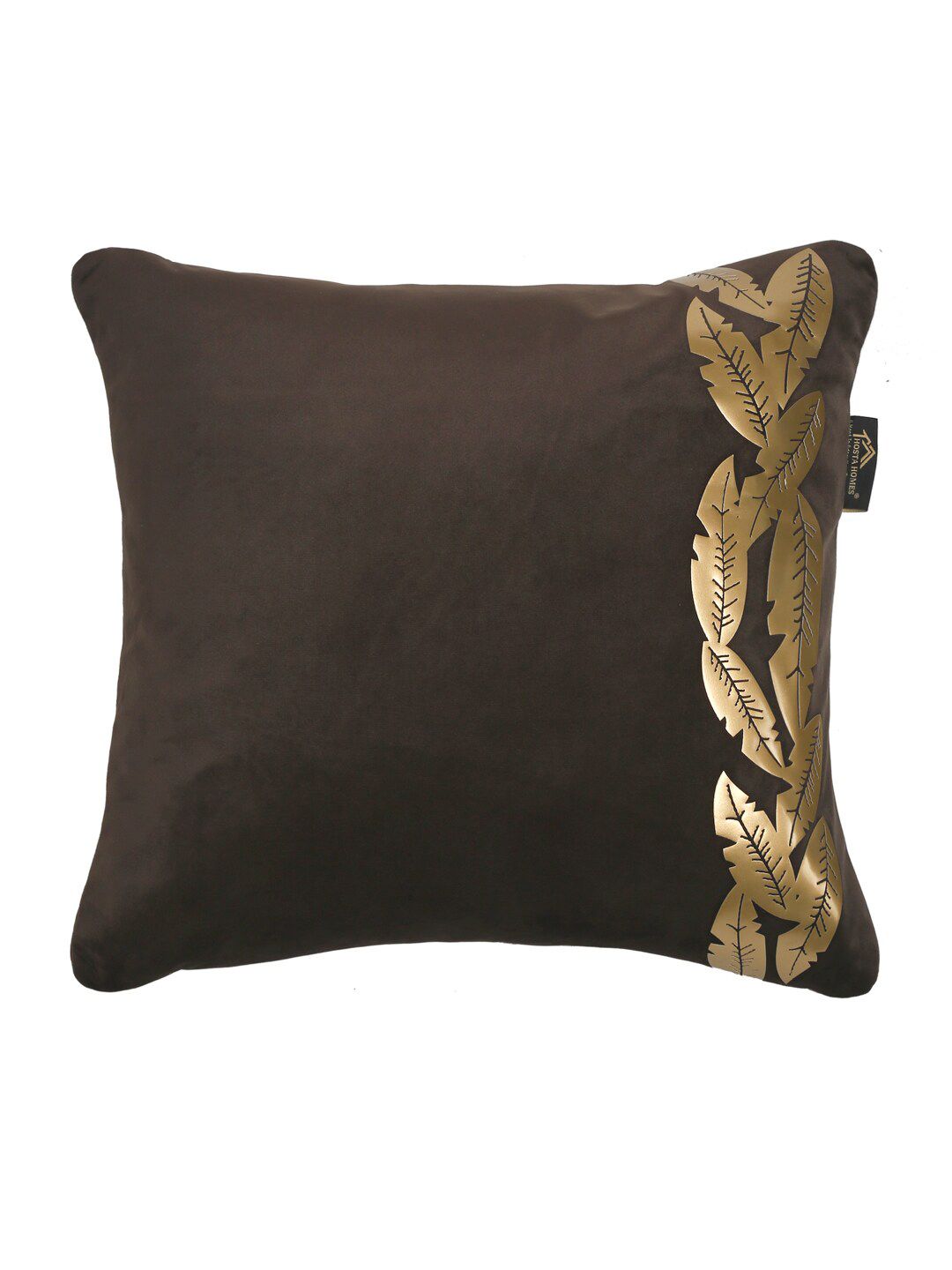 HOSTA HOMES Brown & Gold-Toned Set of 5 Floral Velvet Square Cushion Covers