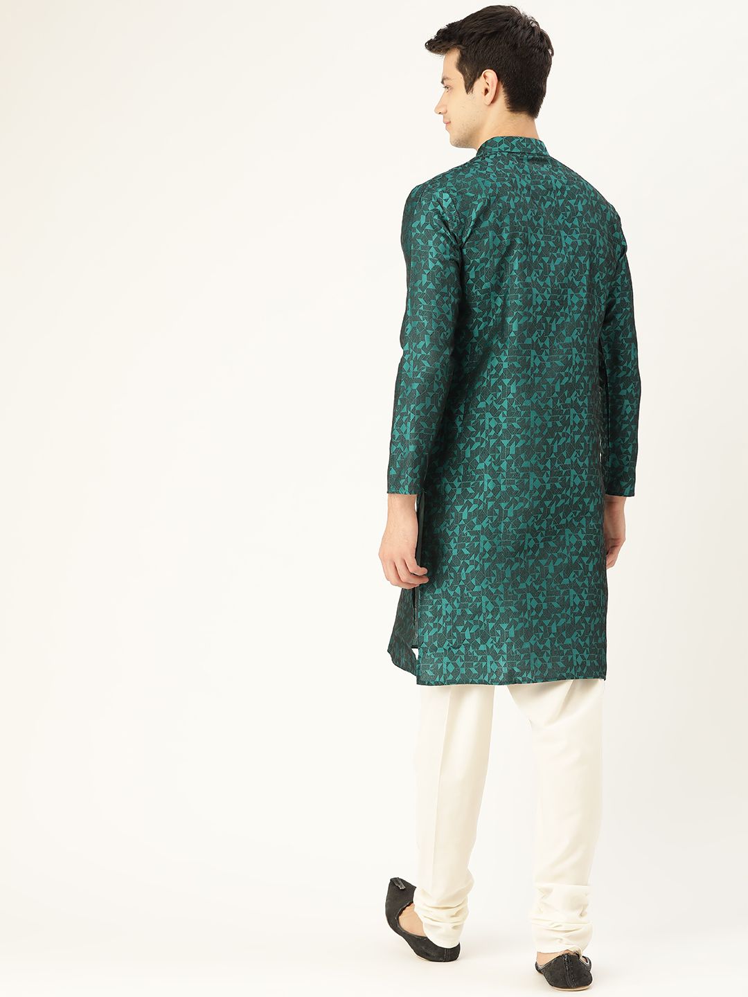 SOJANYA Men Teal Green & Black Woven Design Kurta Lurus
