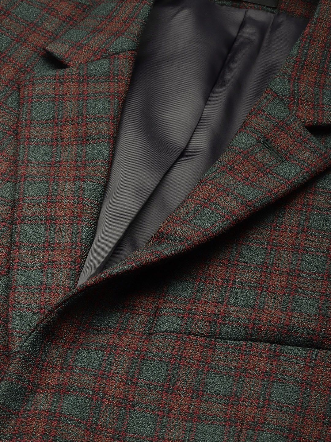 Park Avenue Checked Notched Lapel Collar Slim Fit Formal Blazer