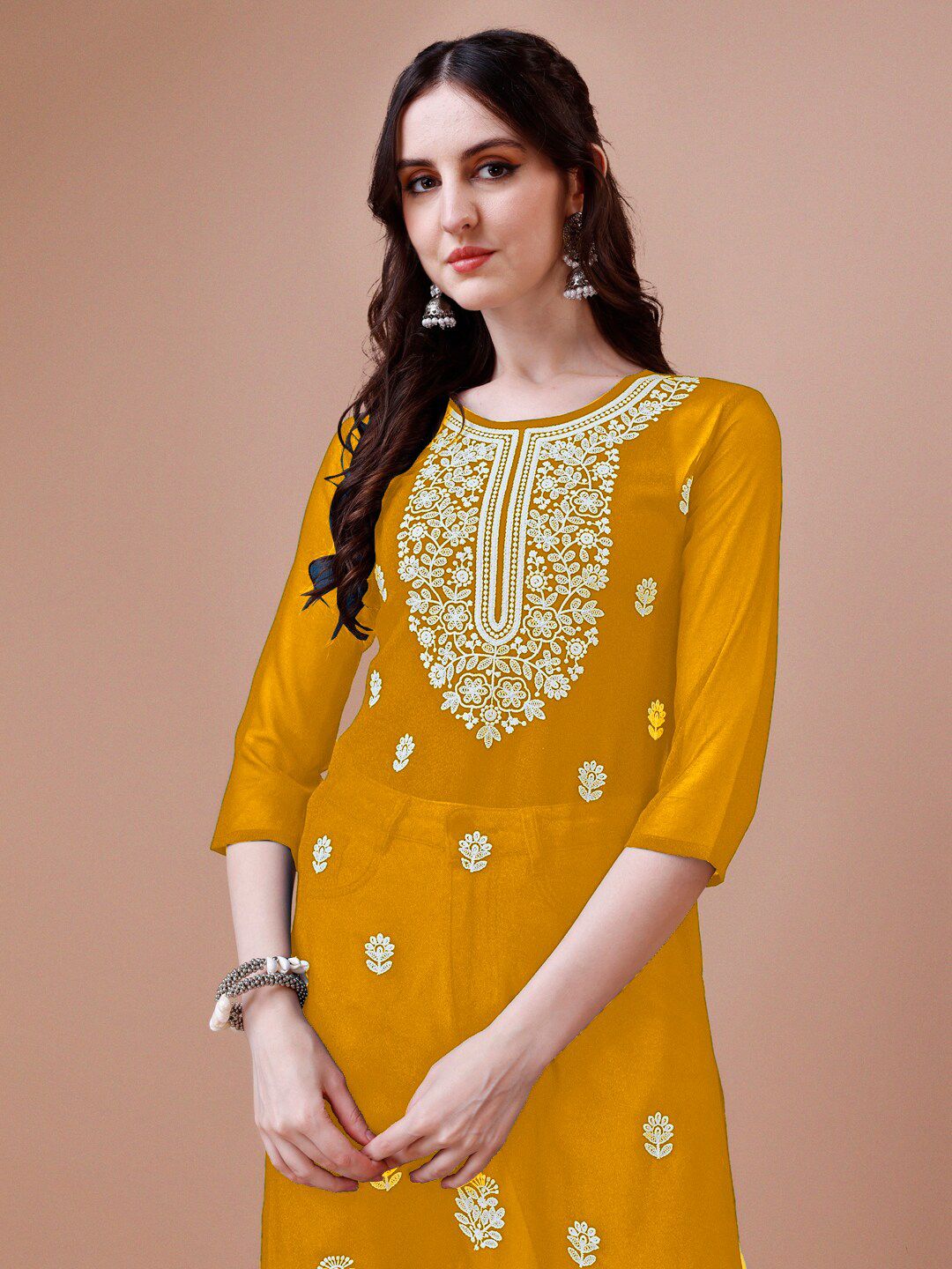 KALINI Embroidered Chikankari Georgette Sheer Straight Kurta