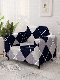 Story@home Navy Blue & Grey Printed 1 Seater Stretchable Sofa Cover With Arms