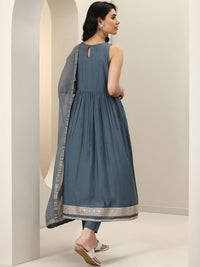 Gerua By Libas Womens Grey Solid Anarkali Kurta With Trousers & Dupatta