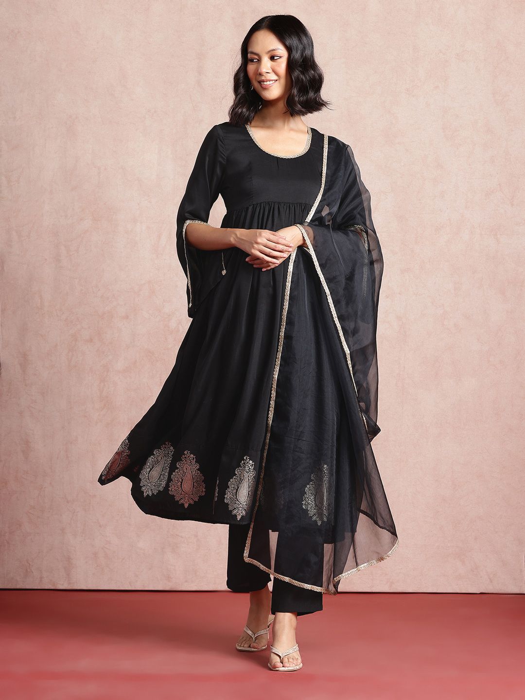 all about you Pleated Anarkali Kurta with Trousers & Dupatta