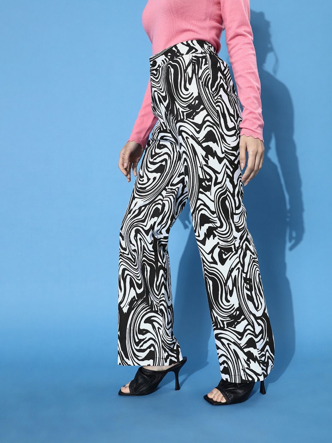 STREET 9 Women Classic White Printed Mid-Rise Trousers