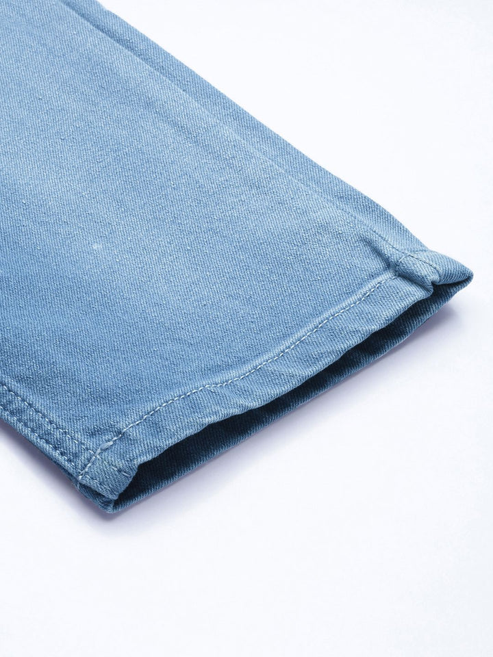 The Indian Garage Co Men Blue Light Fade Cropped Stretchable Jeans