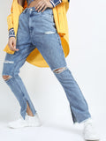Tokyo Talkies Women Blue Straight Fit Highly Distressed Light Fade Jeans