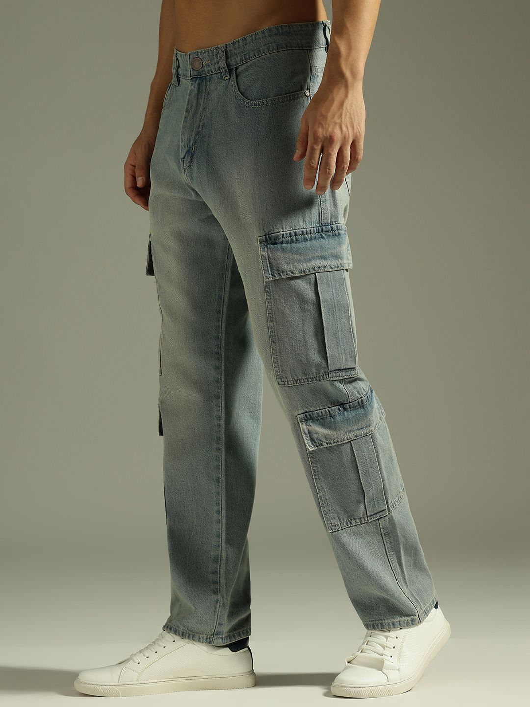 DENNISON Men Baggy Fit Korean Cargo Jeans