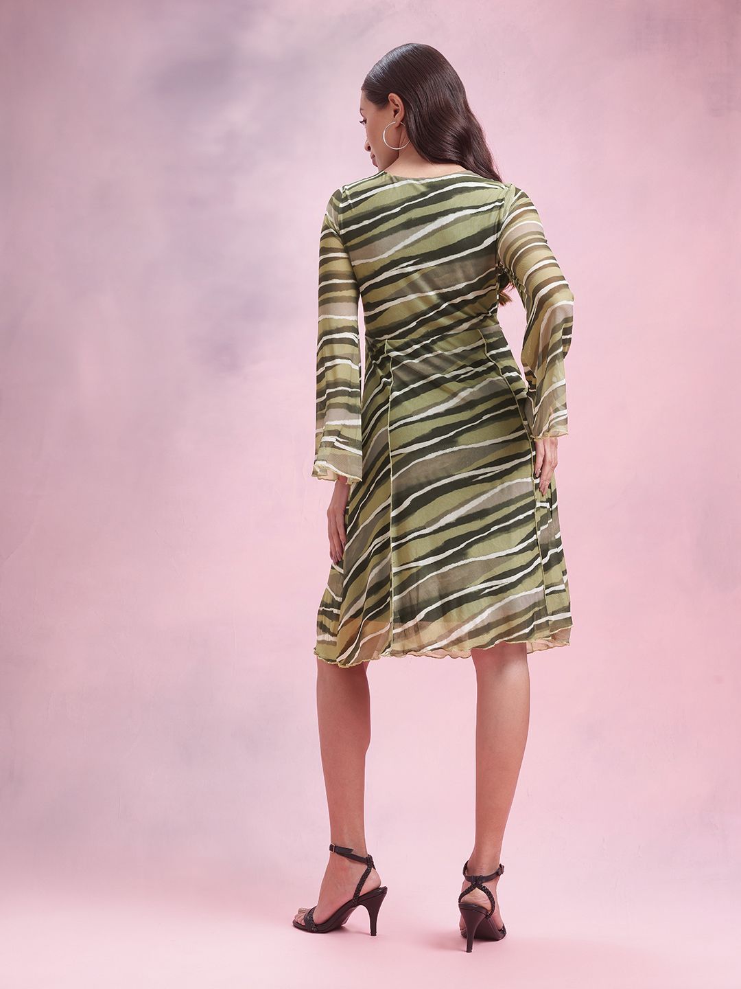 DressBerry Printed Tie-Up Net A-Line Dress