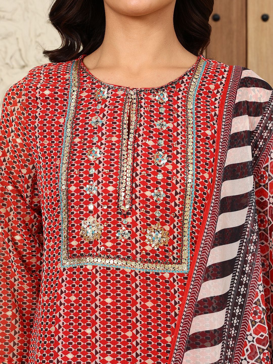 W Women Printed Regular Gotta Patti Kurta with Trousers & With Dupatta