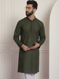 SOJANYA Men Green Geometric Embroidered Chikankari Kurta