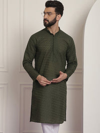 SOJANYA Men Green Geometric Embroidered Chikankari Kurta