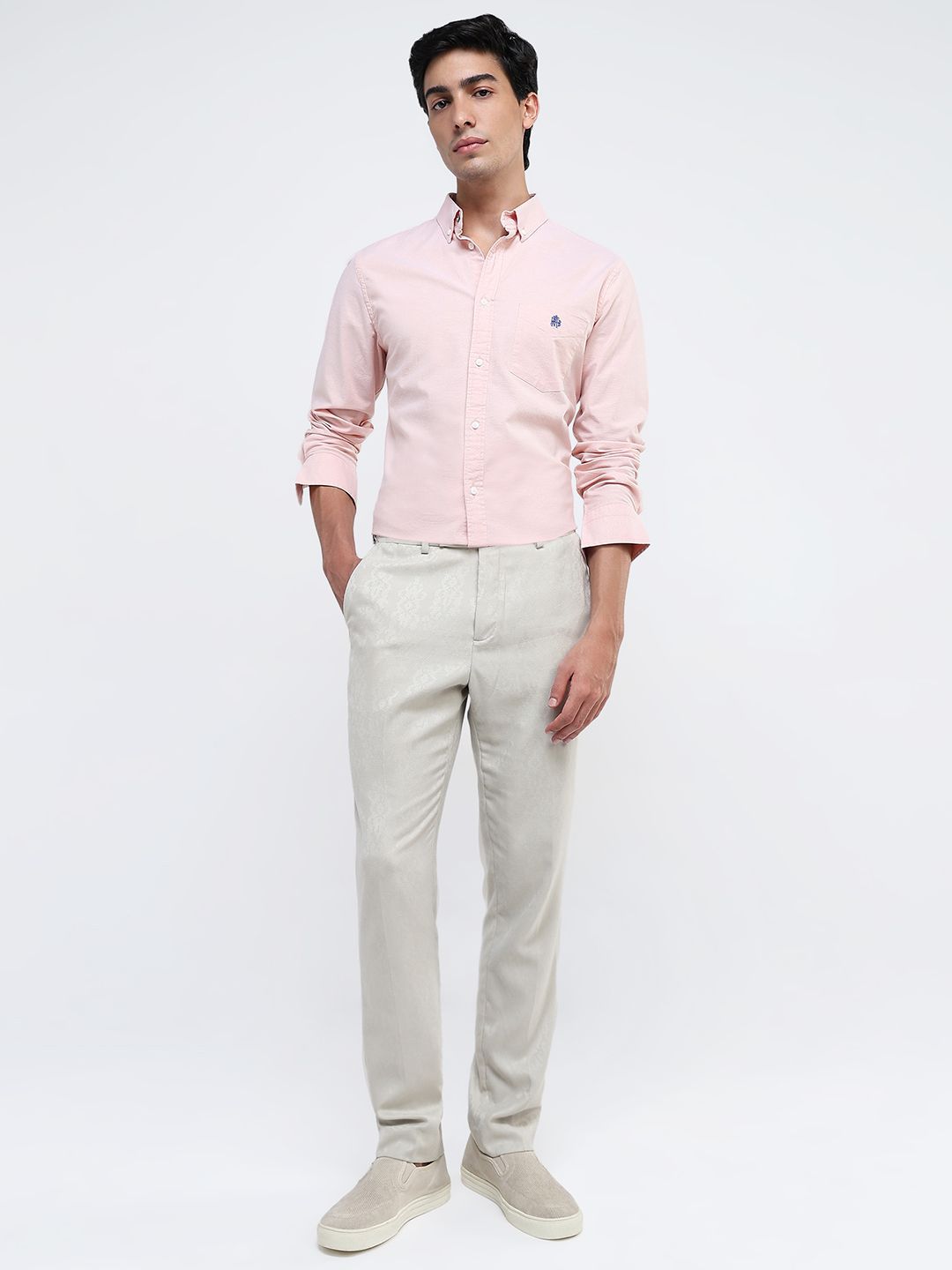 RARE RABBIT Men Comfort Button-Down Collar Solid Cotton Formal Shirt