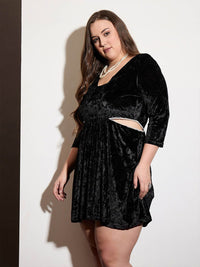 SASSAFRAS Curve Women Embellished Velvet Fit & Flare Dress
