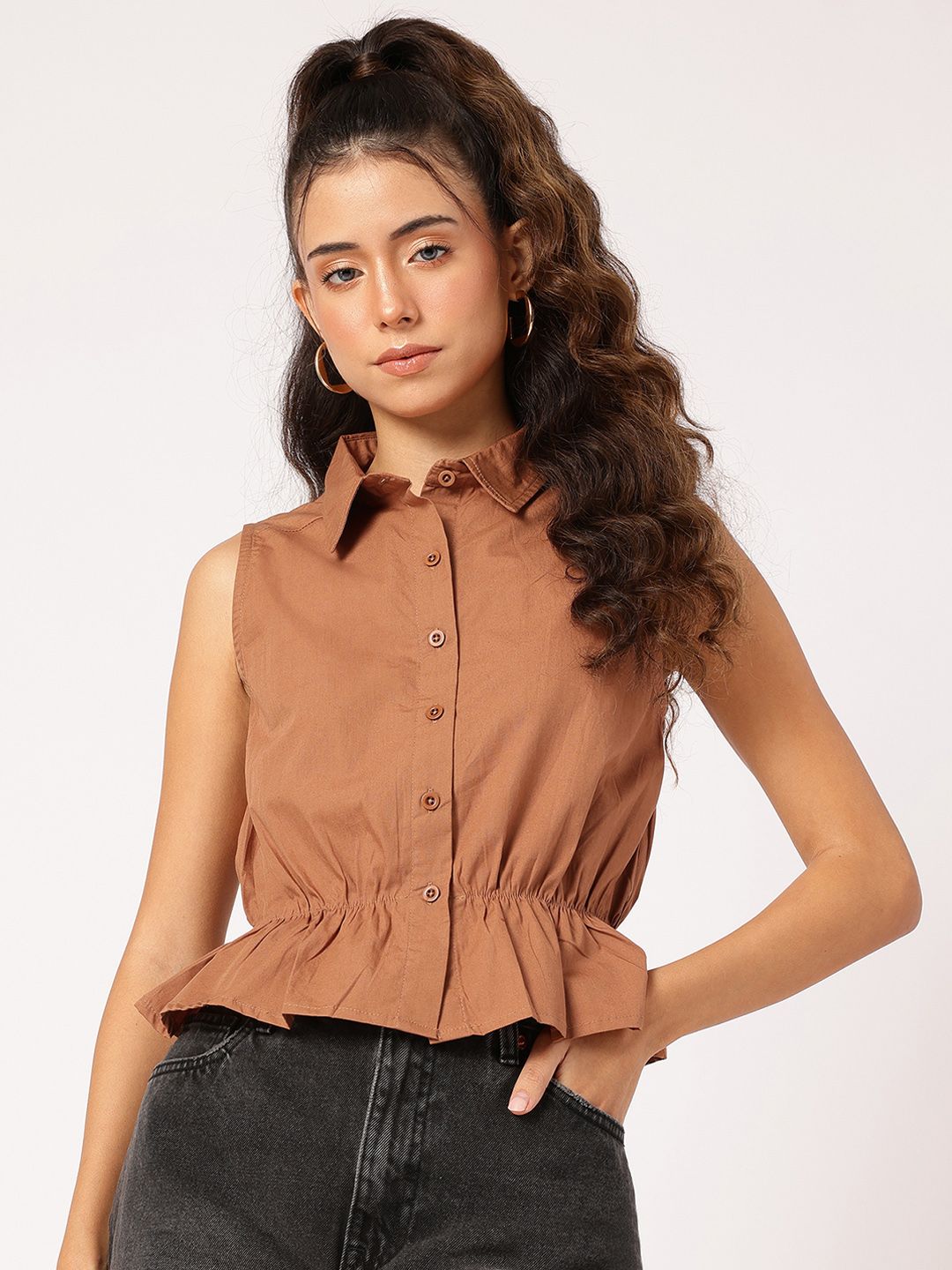 DressBerry Gathered Chic Cinched Waist Shirt Style Top