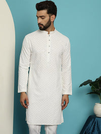 SOJANYA Geometrik Sulam Kapas Tulen Kolar Mandarin Kurta Lurus