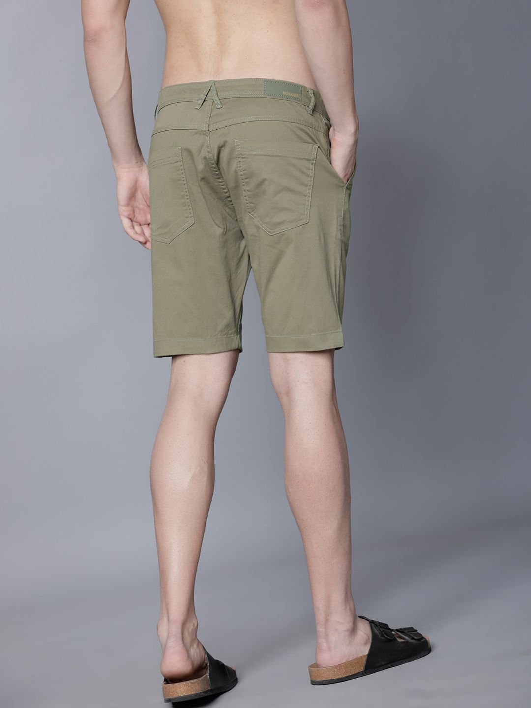 HIGHLANDER Men Olive Green Solid Slim Fit Chino Shorts