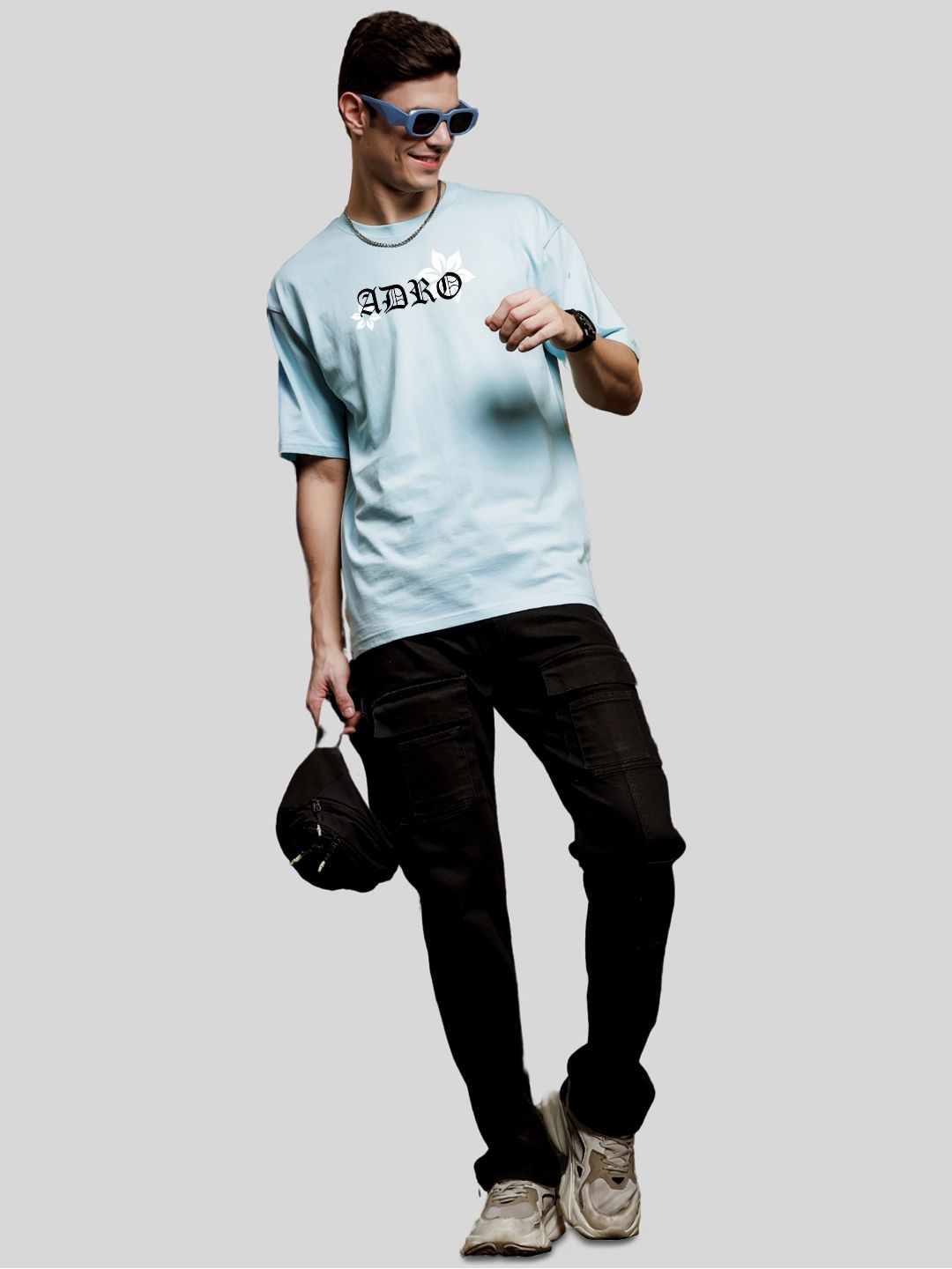 ADRO Men Typography Printed V-Neck Raw Edge T-shirt