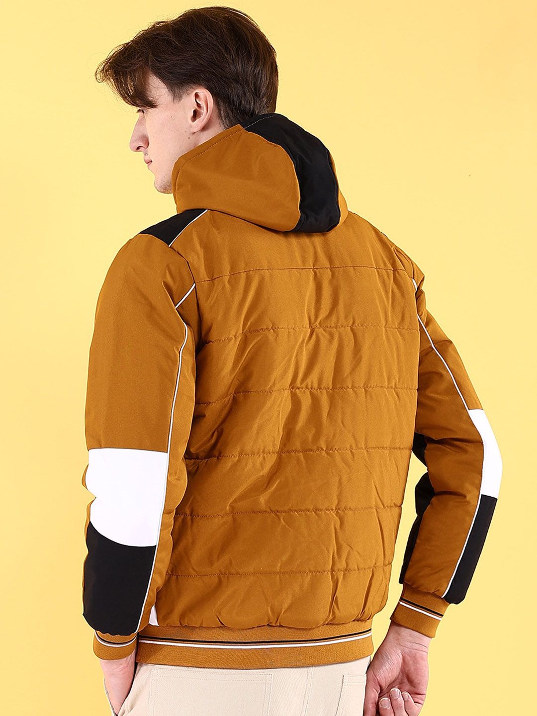 The Indian Garage Co Men Colourblocked Bomber Jacket with Hood