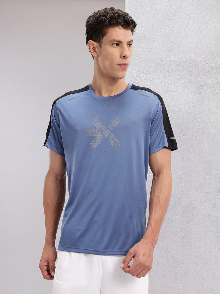 HRX by Hrithik Roshan Brand Logo Printed Rapid-Dry Training T-shirt with Panelling Detail