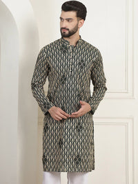 SOJANYA Kolar Mandarin Sulam Bunga Pure Cotton Kurta Lurus