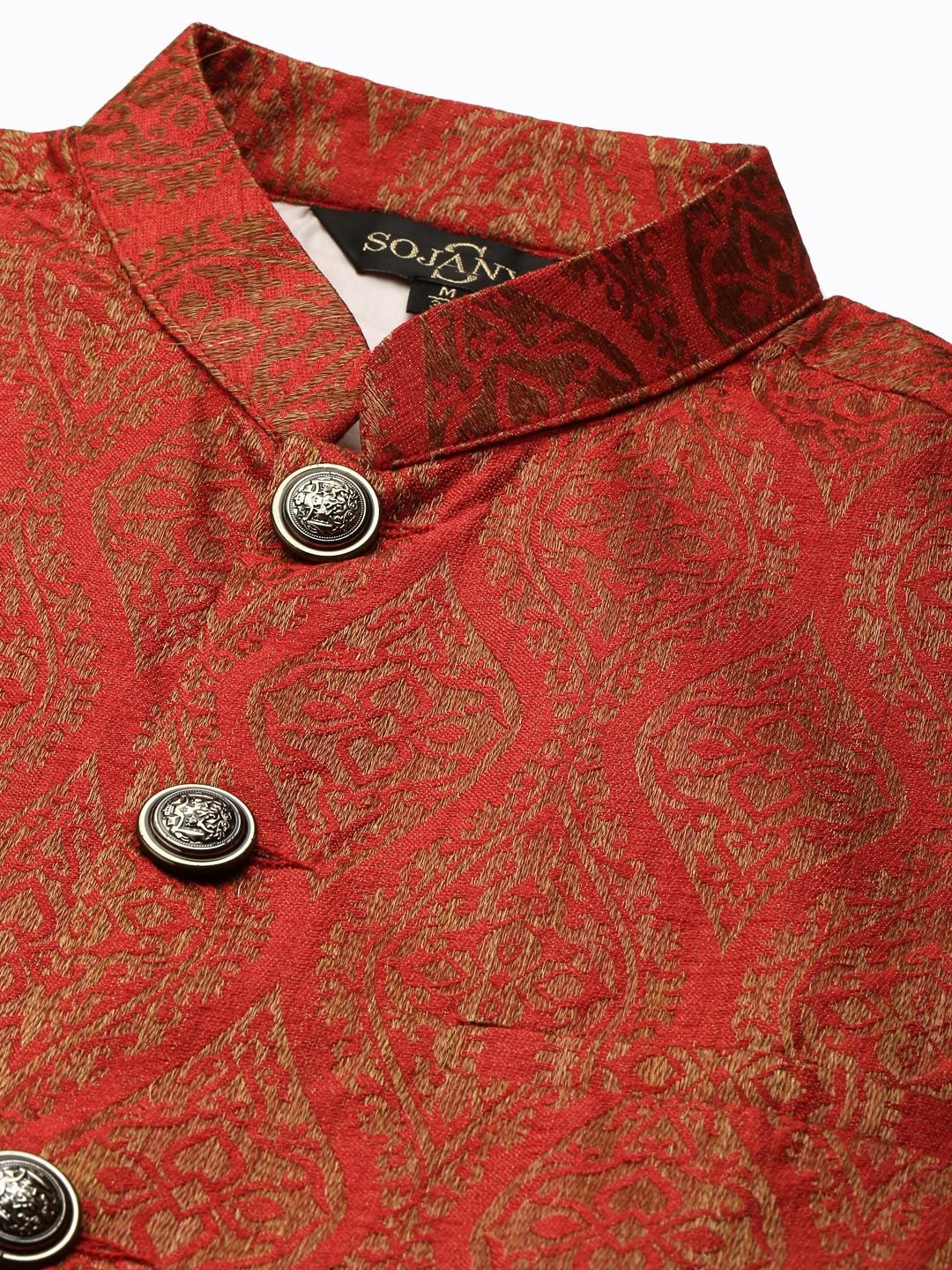SOJANYA Kurta Emas & Merah Lelaki dengan Jaket Churidar & Nehru