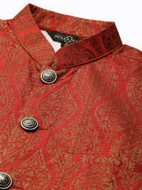 SOJANYA Kurta Emas & Merah Lelaki dengan Jaket Churidar & Nehru
