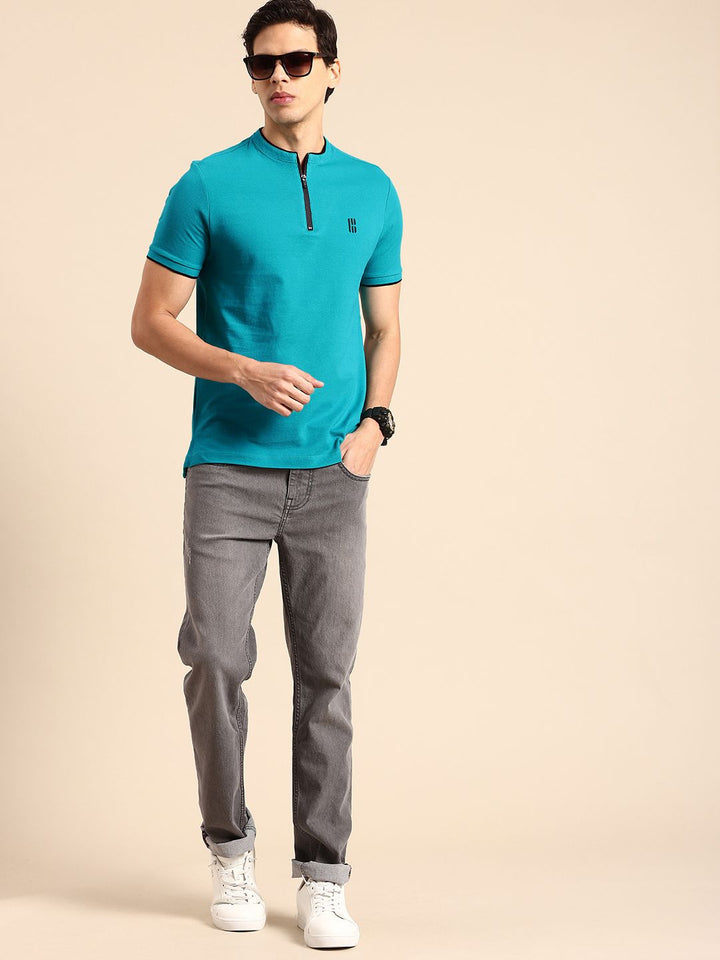Being Human Mandarin Collar Pure Cotton T-shirt